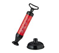 Relaxdays Déboucheur à Pompe, 2 Embouts, pour Douche, évier, Toilette, à Pression, sans Produits Chimiques, Noir/Rouge