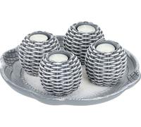 Relaxdays Porte-Bougies avec Plateau, 4 bougeoirs, Sable décoratif, déco Bougies, Salon, Chambre, Cuisine, Gris/Blanc