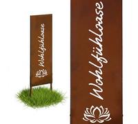 Relaxdays Décoration de Jardin en Fer patiné Oasis de Bien-être, Piquet Rustique résistant, 115 x 28 cm, Brun