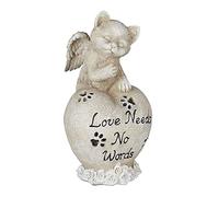 Relaxdays Décoration pour la tombe en forme de cœur, chat ailé, résistante aux intempéries, crème