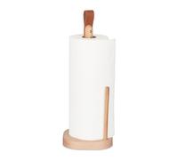 Relaxdays Dérouleur Non Fixe pour essuie-Tout, Bois de hêtre, H x L x P : 35 x 13 x 13 cm, Support, poignée Cuir, Nature