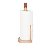 Relaxdays Dérouleur Non Fixe pour essuie-Tout, Bois de hêtre, H x L x P : 35 x 13 x 13 cm, Support, poignée Cuir, Nature