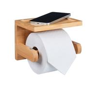 Relaxdays Dérouleur Papier Toilette avec Mini étagère, pour Portable & clés, Bambou, HxLxP : 12,5x16,5x12,5 cm, Nature