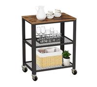 Relaxdays Desserte 3 Niveaux Aspect Bois à roulettes, Cuisine/Maison/Bureau, 77,5×60×40 cm, métal Brun-Noir