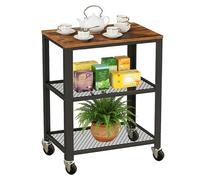 Relaxdays Desserte 3 niveaux aspect bois à roulettes, métal brun-noir, 77,5×60×40 cm