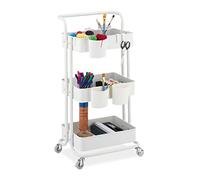 Relaxdays Desserte à roulettes, 3 Niveaux, 2 Freins, Multi-Usage pour Cuisine, Bureau, en métal, HLP : 86x38x39cm, Blanc