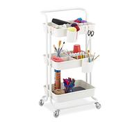 Relaxdays Desserte à roulettes, 3 Niveaux, 2 Freins, Multi-Usage pour Cuisine et Bureau, métal, HLP : 86x43x42cm, Blanc