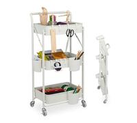 Relaxdays Desserte de Cuisine, 3 Niveaux, étagère sur roulettes, Chariot, HLP : 89 x 44,5 x 29 cm, Blanche