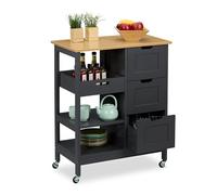 Relaxdays Desserte de Cuisine, à roulettes, 3 tiroirs spacieux, H x L x P : 85 x 68,5 x 38,5 cm, Gris et Nature