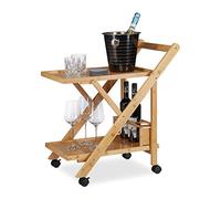 Relaxdays Desserte de Cuisine en Bambou Service Pliable Chariot à Boissons thé, Nature, 70 x 40,5 x 65 cm, Brun Clair, Noir