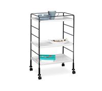 Relaxdays Desserte de cuisine îlot chariot H x l x P: 72 x 47 x 32 cm buffet à roulettes 3 tablettes 3 étages meuble avec 4 roues, blanc