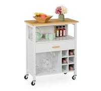 Relaxdays Desserte de cuisine, pour 6 bouteilles, tiroir spacieux, plan de travail, 80 x 65 x 35 cm, blanc et nature