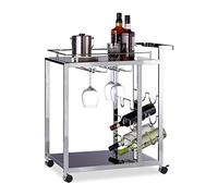 Relaxdays Desserte de cuisine verre BARON design noir étage pour 6 bouteilles de vin métal chariot 4 roues HxlxP: 75 x 40 x 70 cm, noir
