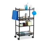 Relaxdays Desserte étroite chariot roulant en métal à 4 niveaux avec roulettes bureau HxlxP: 81 x 26 x 50 cm, noir
