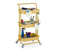 Relaxdays Chariot à roulettes, 3 Niveaux, pour Service, Salle de Bain & Bureau, HxLxP : 86x42,5x36cm, Bricolage, Jaune