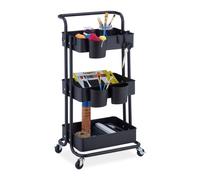 Relaxdays Desserte à roulettes, 3 Niveaux, 2 Freins, Multi-Usage pour Cuisine & Bureau, en métal, HLP : 86x38x39cm, Noir