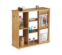 Relaxdays Desserte porte-revues étagère à roulettes en bambou rangement d'appoint 5 compartiments bois avec poignées- HxlxP: 85 x 90 x 31 cm- nature