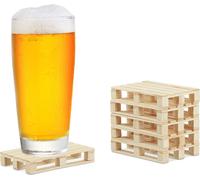 Relaxdays Dessous de Verre Bois, Lot de 6, Mini palettes pour Tasses, Verres, Bois, sous bock, 2x12x8 cm, Nature