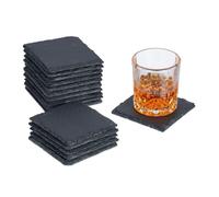 Relaxdays Dessous de Verre, Lot de 16, sous-Verres carrés, 10x10 cm, pour Boissons, raclette, en Ardoise, Anthracite
