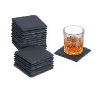 Relaxdays Dessous de Verre, Lot de 20, sous-Verres carrés, 10x10 cm, pour Boissons, raclette, en Ardoise, Anthracite