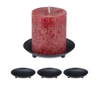 Relaxdays Dessous pour Bougies, Lot de 4, diamètre de 10 cm, métal, Support Rond, Porte-Bougies, Noir