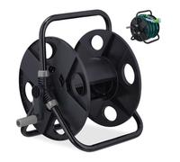Relaxdays Dévidoir à tuyau d’arrosage (30 m), raccord 1/2", acier et plastique, avec poignée et manivelle, noir/gris