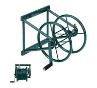 Relaxdays Dévidoir mural, enrouleur pour 60 m de tuyau d’arrosage, 2 raccords à clipser, support, acier, vert