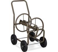 Relaxdays Chariot pour tuyau XL, tambour mobile métallique, pour tuyau de 60 m, enroulement à 90 °, avec des roues, brun