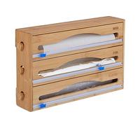 Relaxdays Distributeur 3 en 1 Film Alimentaire, Mur & tiroir, HxLxP: 23,5x39x9 cm, Bambou, Accessoire de découpe, Nature
