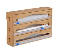 Relaxdays Distributeur 3 en 1 film alimentaire, mur & tiroir, HxLxP: 23,5x39x9 cm, bambou, accessoire de découpe, nature