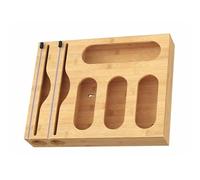 Relaxdays Distributeur 6 en 1 Films Alimentaires, alu, Sacs congélation, Bambou, Mural/tiroir, 43,5x33,5x7,5 cm, Naturel