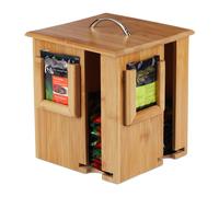 Relaxdays Boite à thé bambou 4 compartiments distributeur présentoir rotatif 160 sachets HxlxP 20,5 x 18 x 18 cm, nature