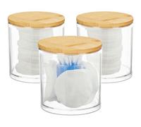 Relaxdays - Distributeur Coton Démaquillant, Boite Coton, Range Coton Organiseur Couvercle Set De 3, Nature-transparent