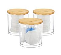 Relaxdays Distributeur Coton démaquillant, Boite Coton, Range Coton Organiseur Couvercle Set de 3, Nature-Transparent
