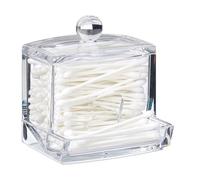 Relaxdays 10026560_1030 Distributeur tiges, petite boîte Coton, Rangement cosmétiques acrylique couvercle, transparent, 10 x 9 x 8 cm