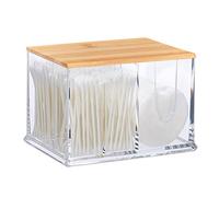 Relaxdays Distributeur Coton-tiges, Acrylique, Bambou, Grande boîte, Rangement, Salle de Bain, Transparent/Nature