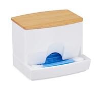 Relaxdays Distributeur coton-tiges, acrylique, bambou, petite boîte, rangement, salle de bain, blanc/nature