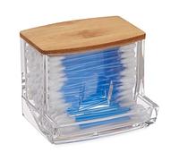 Relaxdays Distributeur Coton-tiges, Acrylique, Bambou, Petite boîte, Rangement, Salle de Bain, Transparent/Nature