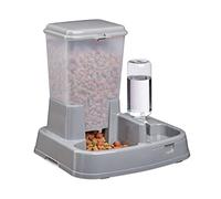 Relaxdays Distributeur d’eau et de croquettes, duo automatique pour chiens & chats, bouteille, 4 L, plastique, gris