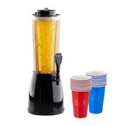 Relaxdays Distributeur de bière, 2,5 l, avec 20 gobelets de bière Pong, réservoir à glaçons, Plastique, Multicolore