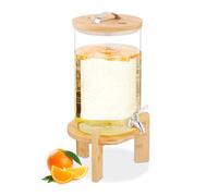 Relaxdays Distributeur de boisson chaude ou froide, support en bambou, thermomètre, 8 litres, transparent/nature