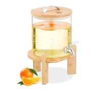 Relaxdays Distributeur de Boisson Chaude ou Froide, Support en Bambou, thermomètre, 5 litres, Transparent/Nature