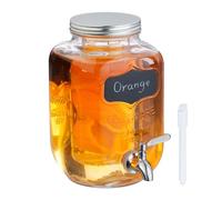 Relaxdays Distributeur de boisson, avec tube pour fruits ou glaçons, robinet et couvercle, transparent