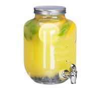 Relaxdays 10023429 Distributeur 3,5 L, limonade, carafe verre robinet, retro vintage, fontaine boisson, transparent, inox, plastique, 1 élément