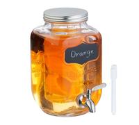 Relaxdays Distributeur de boisson, avec tube pour fruits ou glaçons, robinet et couvercle, transparent