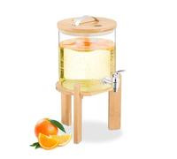 Relaxdays Distributeur de Boisson Chaude ou Froide, 5 litres, Support en Bambou, Transparent et Nature