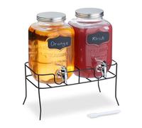 Relaxdays Distributeur de Boisson, Lot de 2, Volume de Chaque : env. 4 l, Support, pour Votre Limonade, Transparent
