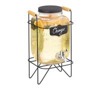 Relaxdays Distributeur de Boisson, Support, 4 litres, Robinet, Couvercle, pour Votre Limonade, Transparent et Noir