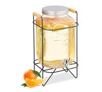 Relaxdays Distributeur de Boisson, Support, 8 litres, Robinet et Couvercle, pour Votre Limonade, Transparent et Noir