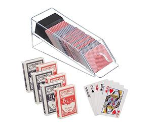 Relaxdays Distributeur de Cartes, avec 6 Jeux, Accessoire Blackjack, Plastique, HxLxP: 10x10x29 cm, Transparent - Noir